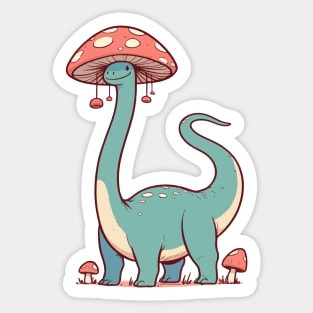 Kawaii simple Mushroom Hat Dinosaur Brontosaurus Sticker